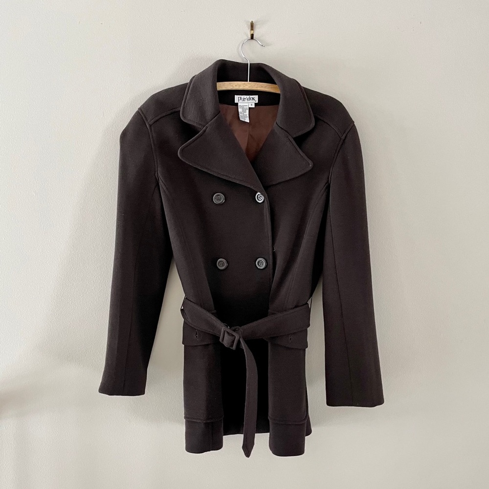 Vintage Merino Wool Brown Double Breasted Peacoat
